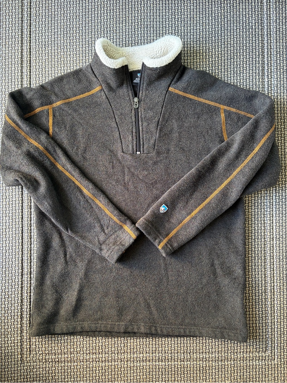 Kuhl Men's Brown Sherpa-Lined Half-Zip Sweater with Contrast Stitching